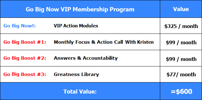 Image of the value of the Go Big Coaching program